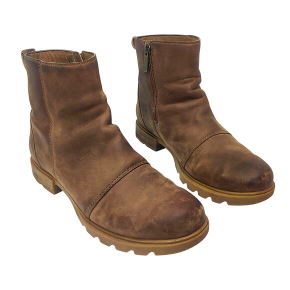Sorel Emelie III Zip Waterproof Booties Velvet Tan Leather 7.5 Ankle Boots - Picture 1 of 13
